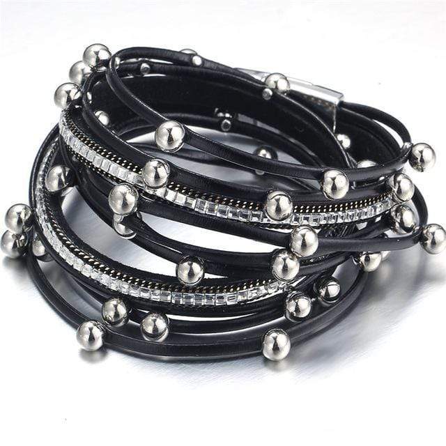 Boho Beach Hut Charm Bracelets Black / One Size Vintage Leather Bracelet