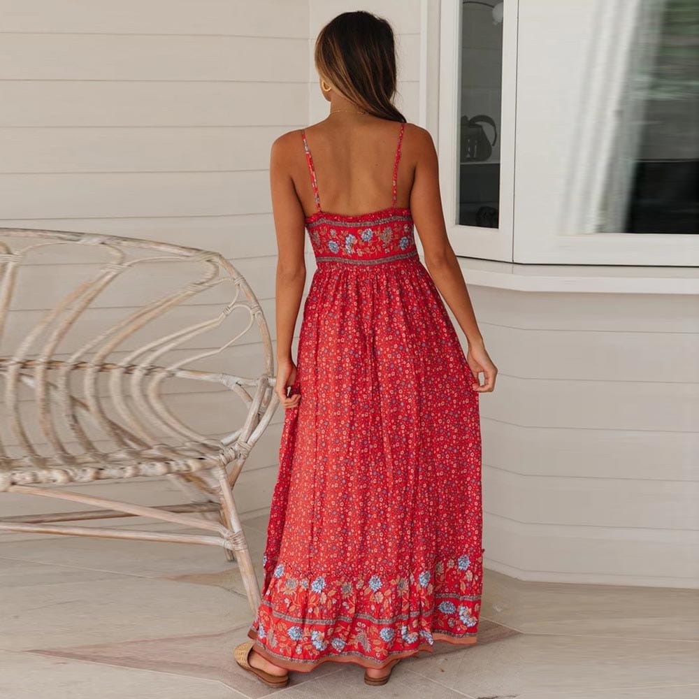Dyegold Beach Dresses For Women 2023 Floral Spaghetti Strap Sundress Casual  Summer Long Maxi Dress Vneck Sexy Boho Dresses 