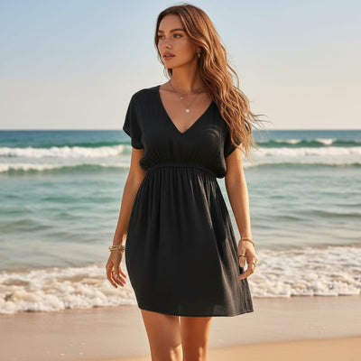 Boho Beach Hut Cover up, Beach Cover up Dress Boho Chic Bikini Cover Up Black / S