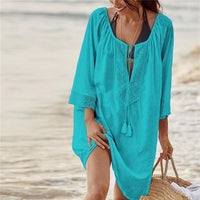 Boho Beach Hut Cover Up, Plus Size Light Blue / One Size Beach Lace Crochet Cover Up