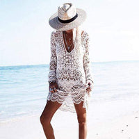 Boho Beach Hut Cover ups, Beach Cover Ups, Bikini Cover Ups Sexy Crochet Beach Cover up White / One Size