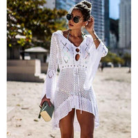 Boho Beach Hut Cover-Ups, Bikini Cover Up White / One Size Crochet Knit Beach Cover Up