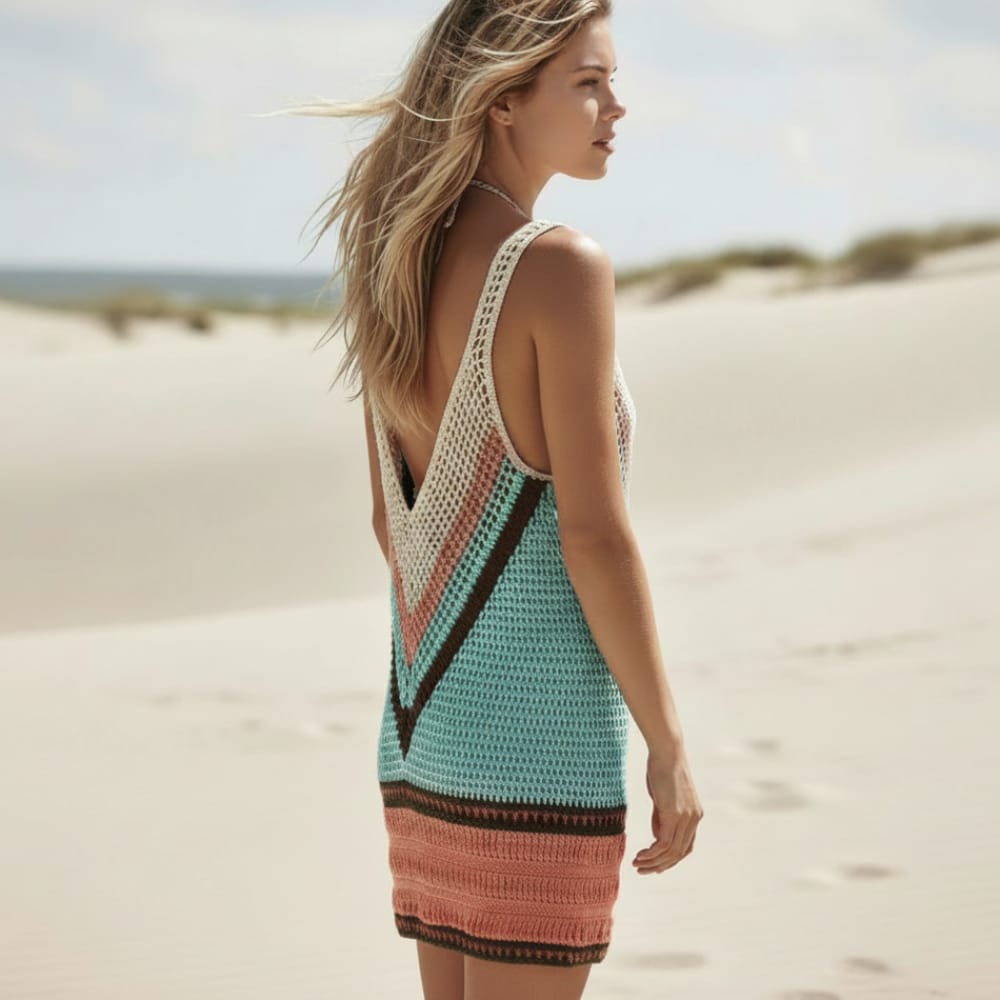 Bikini Crochet Mini Cover Up Blue Cotton