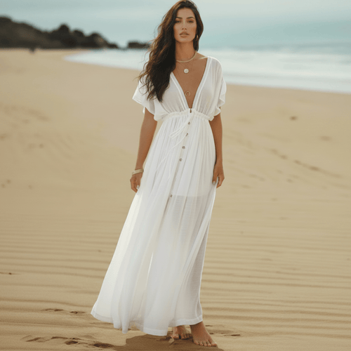 Boho Maxi Long Flowy White Summer Dresses Boho Maxi Dress Flowy Beach Caftan With Intricate Folk Boho Maxi Long Flowy White Summer Dresses Boho Maxi Dress Flowy Beach Caftan With Intricate Folk