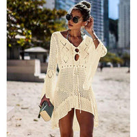 Boho Beach Hut Cover-Ups Off White / One Size Crochet Knit Beach Cover Up