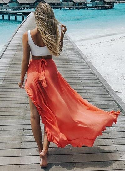 Boho Beach Hut Cover-Ups Orange / S High Waist Chiffon Cover Up Skirt