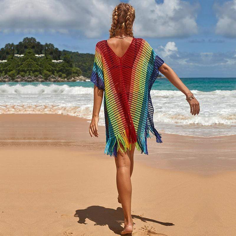 Boho Beach Hut Cover-Ups Rainbow / One Size Bathing Suit Cover Ups