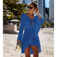 Boho Beach Hut Cover-Ups Royal / One Size Crochet Knit Beach Cover Up