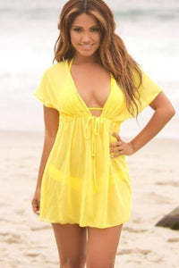 Boho Beach Hut Cover-Ups Sexy Deep V Neck Cover Up Yellow / One Size