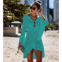 Boho Beach Hut Cover-Ups Turquoise / One Size Crochet Knit Beach Cover Up