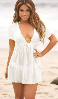 Boho Beach Hut Cover-Ups White / One Size Sexy Deep V Neck Cover Up