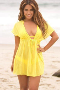 Boho Beach Hut Cover-Ups Yellow / One Size Sexy Deep V Neck Cover Up