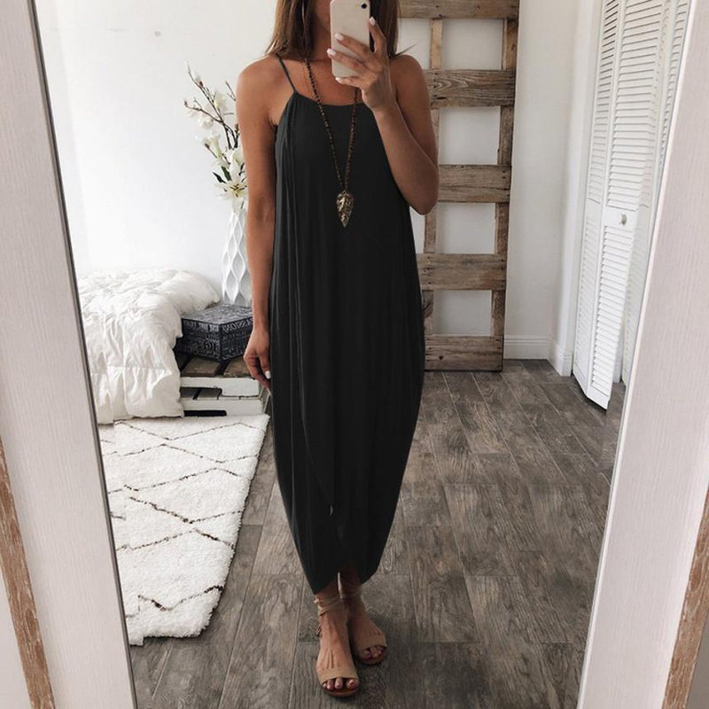 Boho Beach Hut Dress, maxi dress, green dress, black dress, White dress, midi dress, casual dress, sleeveless dress Boho Chic Spaghetti Strap Dress Black / S