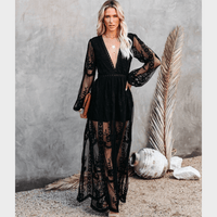 Boho Beach Hut Dresses, Maxi Dress, Black Dress, Lace Dress, Tulle Dress, Long Dress, Funeral Dress, Church Dress Black Boho Lace Maxi Dress Black / S