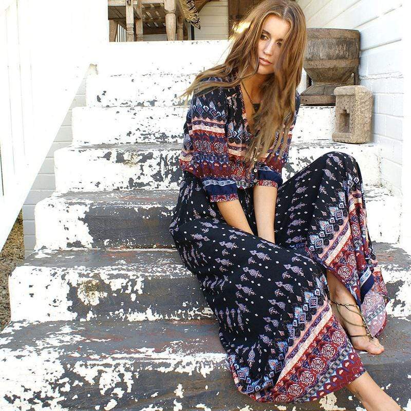 Boho Beach Hut Dresses, Maxi Dress Boho Floral Print Dress- 3 Colors