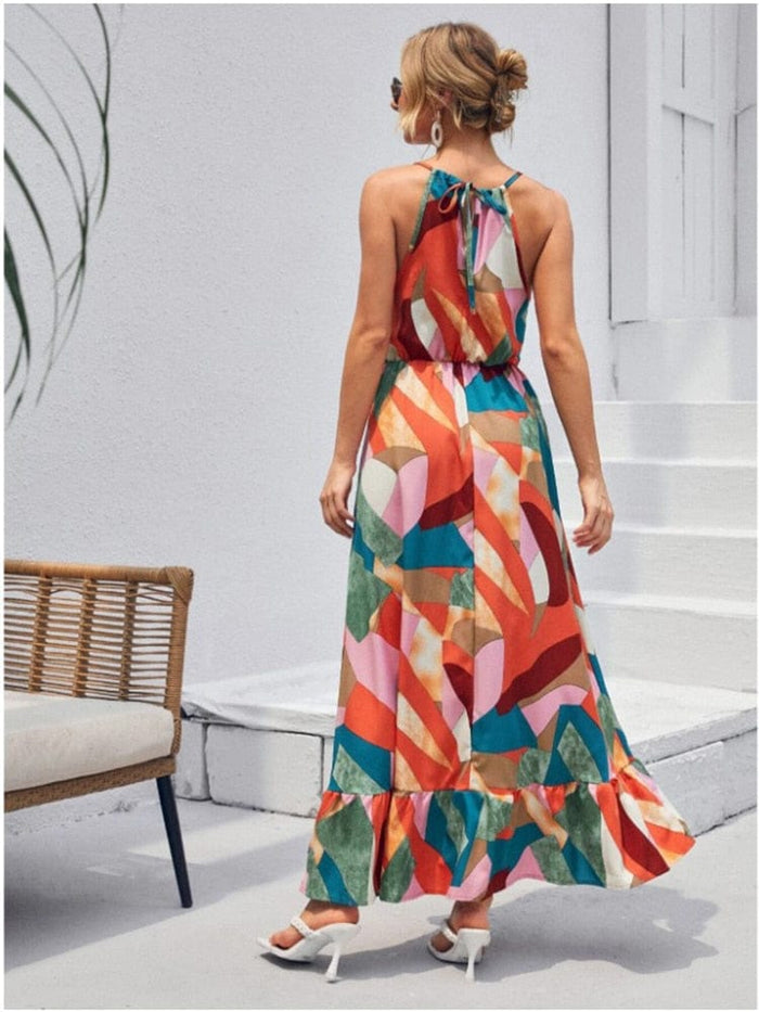 Boho Beach Hut Dresses, Maxi Dress,, Long Dress, Summer Dress, Church Dress, Long Dress, Beach Dress, Beach Dress, Boho Dress Colorful Boho Summer Halter Maxi Dress