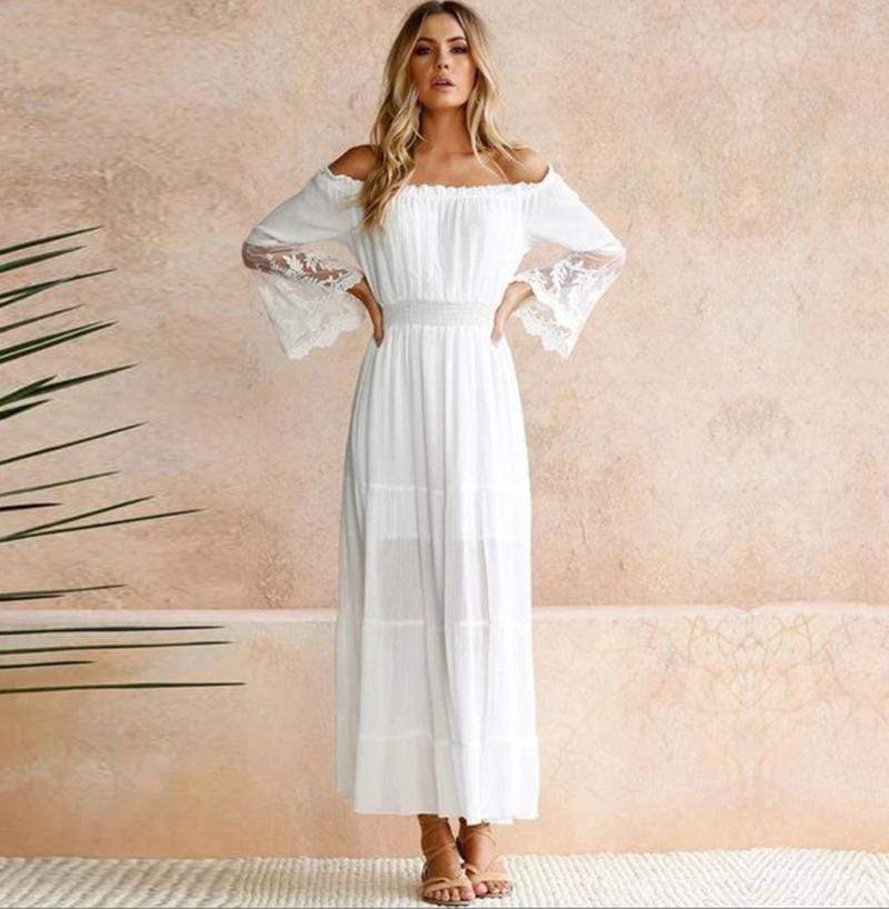 Boho Beach Hut Dresses, Maxi Dress, White Beach Dress Boho Sexy Lace Beach Maxi Long Dress