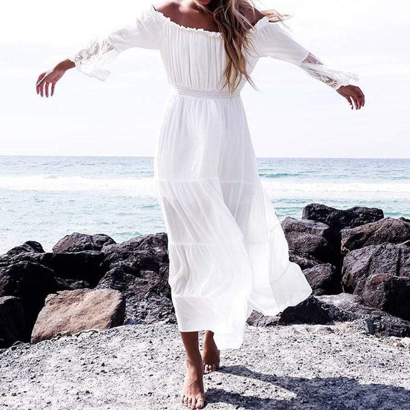 White Boho Beach Maxi Dress Beach Wedding Dress Boho Beach Hut