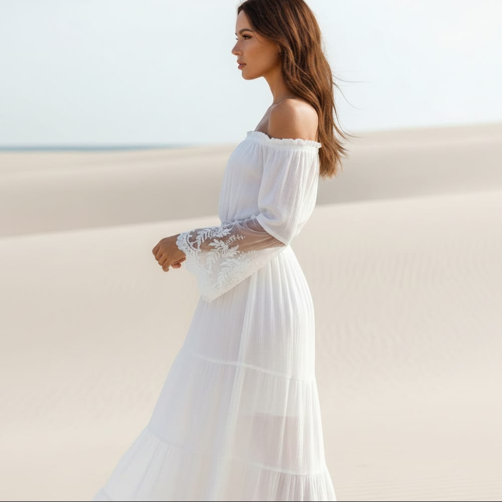 White Boho Beach Maxi Dress