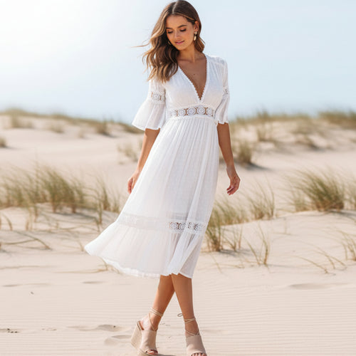 Boho Beach Hut Dresses, Maxi Dress, White Beach Dress White Boho Dress