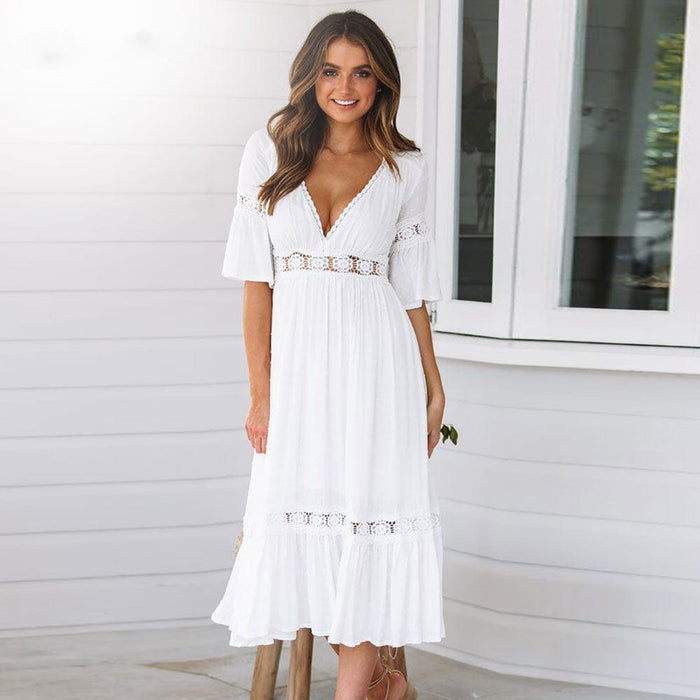 Boho Beach Hut Dresses, Maxi Dress, White Beach Dress White Boho Dress White / S