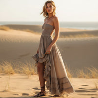 Maxi Dress Off White Open Back Halter Rayon Cotton