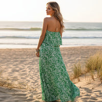 Maxi Dress Green Floral Sleeveless Empire Waist