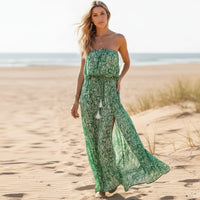 Maxi Dress Green Floral Sleeveless Empire Waist