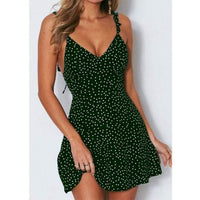 Boho Beach Hut Dresses, Mini Dress Green / S Boho Chic Polka Dot Mini Dress