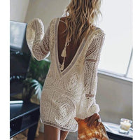 Boho Beach Hut Dresses, Mini Dress, White Beach Dress White Lace Sexy Backless Mini Dress