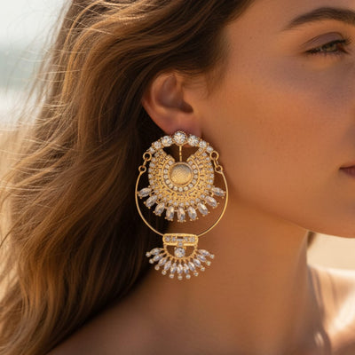 Boho Beach Hut Earrings Rhinestone Large Water Drop Earrings Gold / One Size