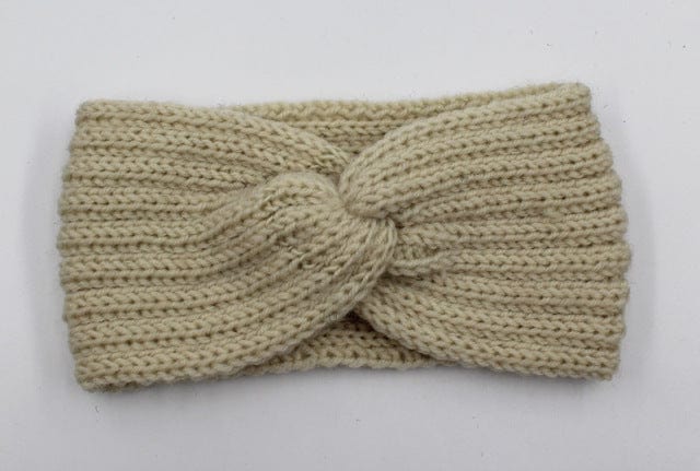 Boho Beach Hut Headbands, Head Warmers Knit Headband Knot Cross Beige / One Size