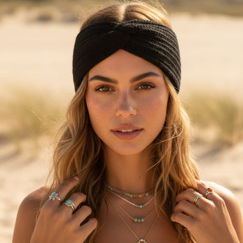 Boho Beach Hut Headbands, Head Warmers Knit Headband Knot Cross Black / One Size