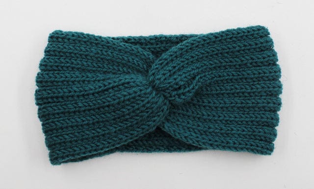 Boho Beach Hut Headbands, Head Warmers Knit Headband Knot Cross Green / One Size