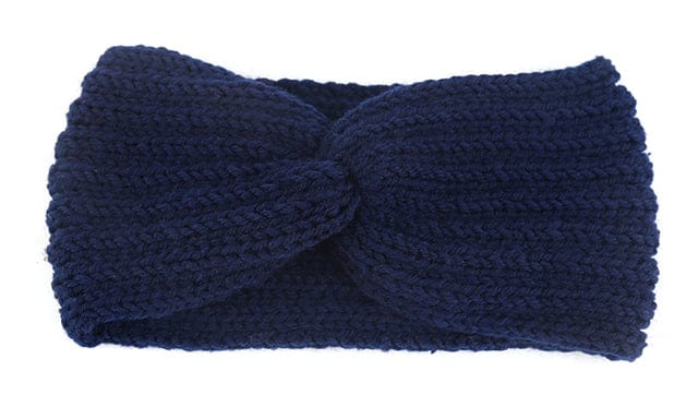 Boho Beach Hut Headbands, Head Warmers Knit Headband Knot Cross Navy Blue / One Size