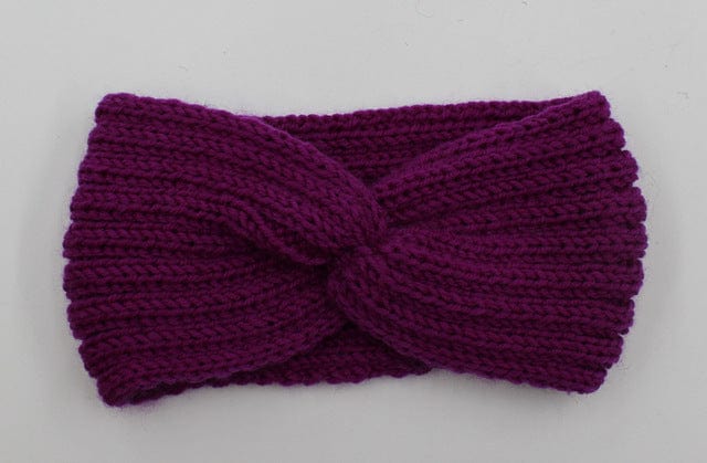 Boho Beach Hut Headbands, Head Warmers Knit Headband Knot Cross Purple / One Size