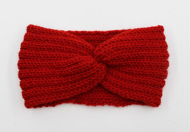 Boho Beach Hut Headbands, Head Warmers Knit Headband Knot Cross Red / One Size