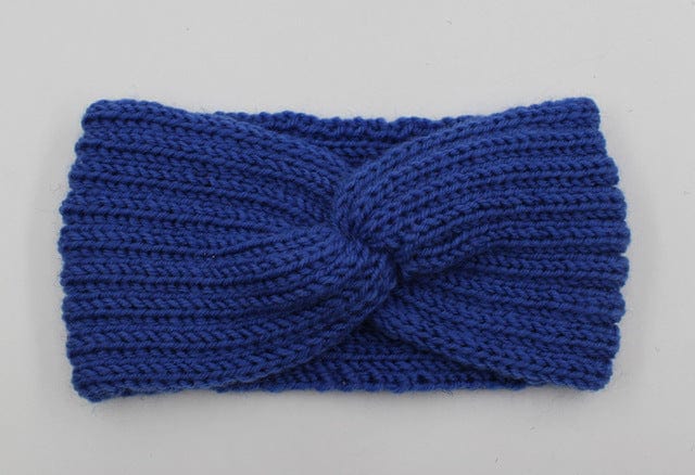 Boho Beach Hut Headbands, Head Warmers Knit Headband Knot Cross Royal Blue / One Size