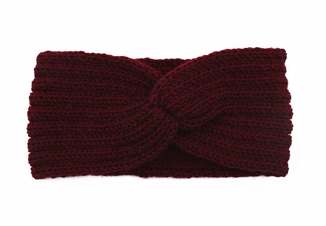 Boho Beach Hut Headbands, Head Warmers Knit Headband Knot Cross Wine Red / One Size