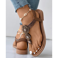 CHGBMOK Womens Sandals Bohemian Flat Flower Rhinestone Sandals Outer Beach  Sandals