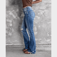 Boho Beach Hut Jeans, Pants, Denim Jeans, Boyfriend Jeans, Distressed Jeans High Waist Ripped Flare Leg Denim Jeans