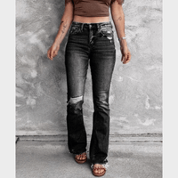 Boho Beach Hut Jeans, Pants, Denim Jeans, Boyfriend Jeans, Distressed Jeans Black / S High Waist Ripped Flare Leg Denim Jeans