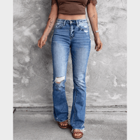 Boho Beach Hut Jeans, Pants, Denim Jeans, Boyfriend Jeans, Distressed Jeans Light Blue / S High Waist Ripped Flare Leg Denim Jeans