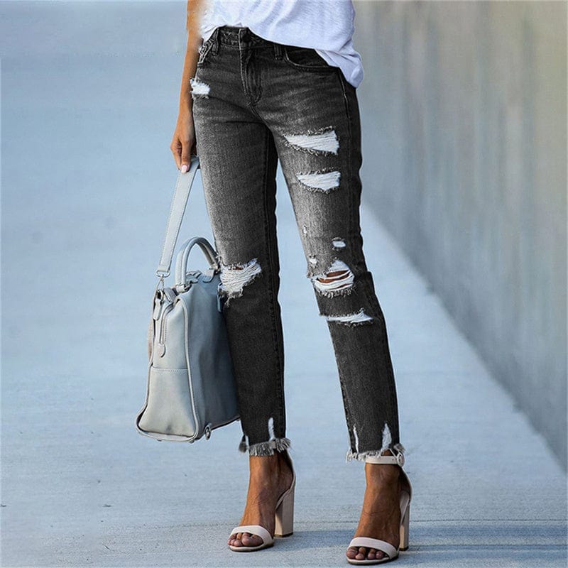 Ripped skinny on sale jeans high waist bag hip pants