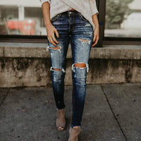 Boho Beach Hut Jeans Blue / S Stretch Ripped Denim Jeans