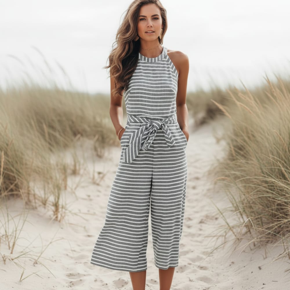 Black Striped Wide Leg Jumpsuit