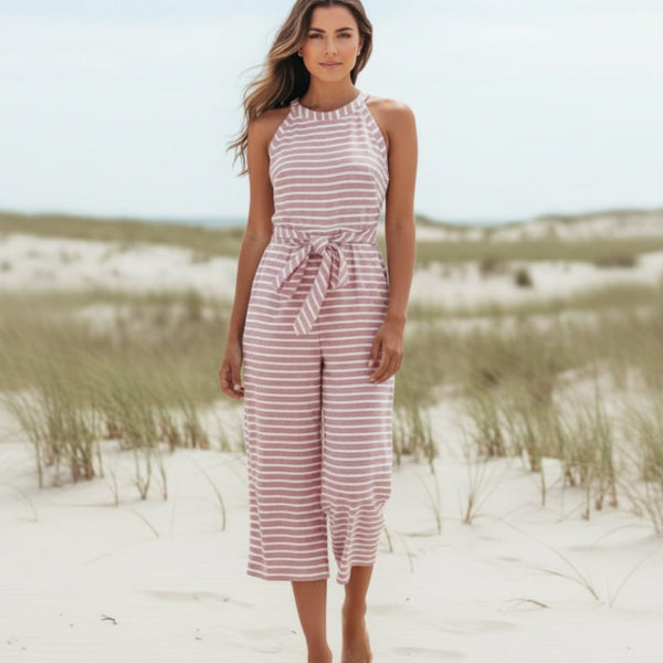 Boho Beach Hut Jumpsuits, Romper, Playsuit Boho Striped Sleeveless Rompers Pink / S