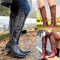 Boho Beach Hut Knee-High Boots, Western Boots, Red Boots, Black Boots, Brown Boots Knee High Western Boots