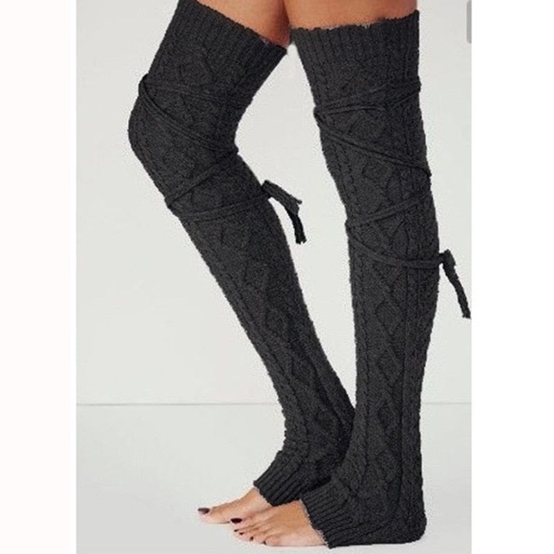 Boho Beach Hut Leg Warmers, Socks Long Knit Leg Warmers Black / One Size