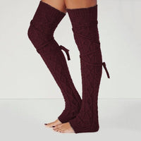 Boho Beach Hut Leg Warmers, Socks Long Knit Leg Warmers Red / One Size